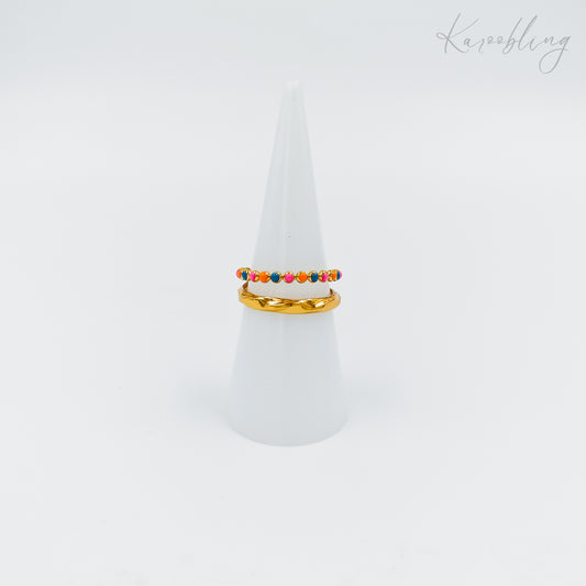 gold plated multi-colour bead ring (water & tarnish proof)