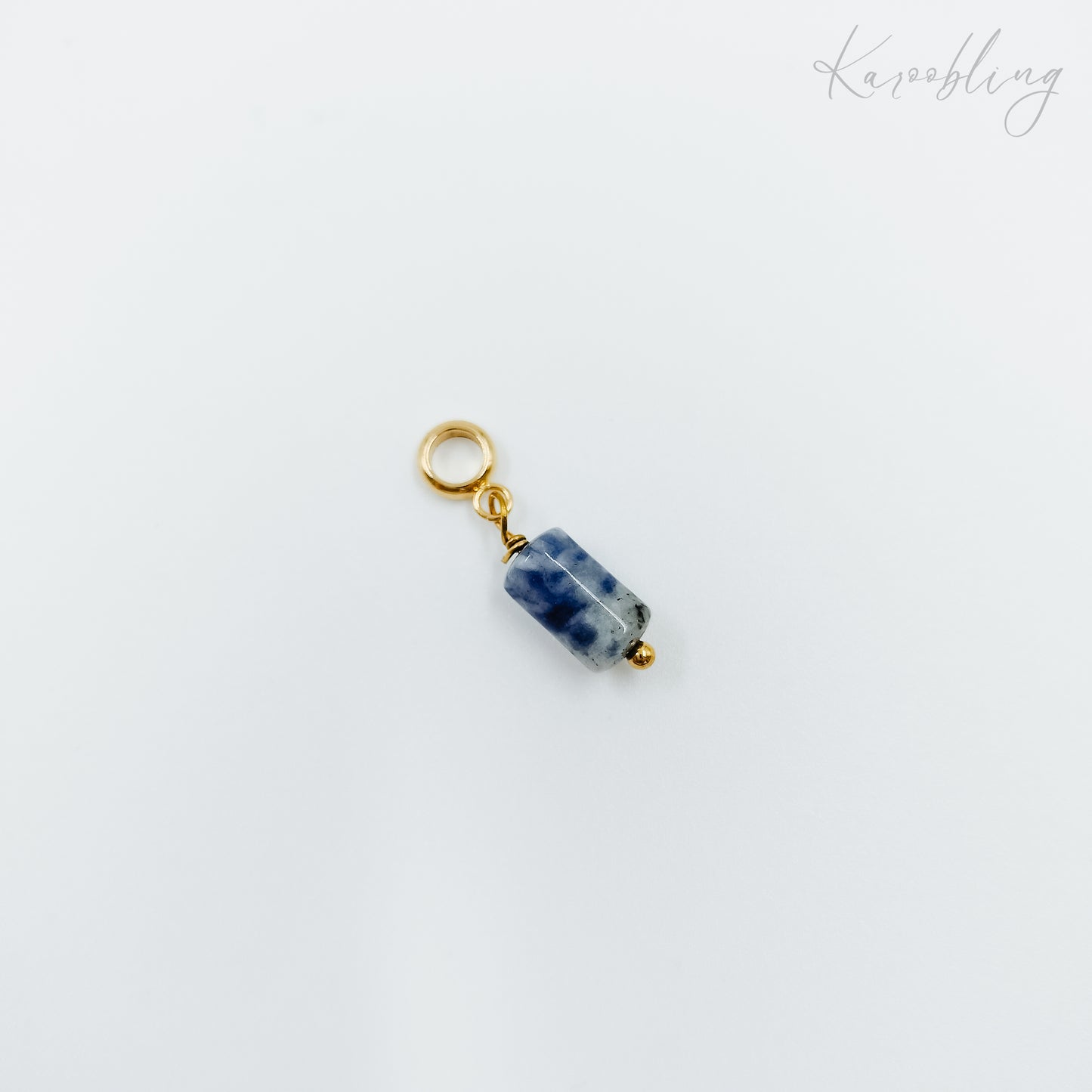 gold plated natural stone tube charms - blue & white (water & tarnish proof)