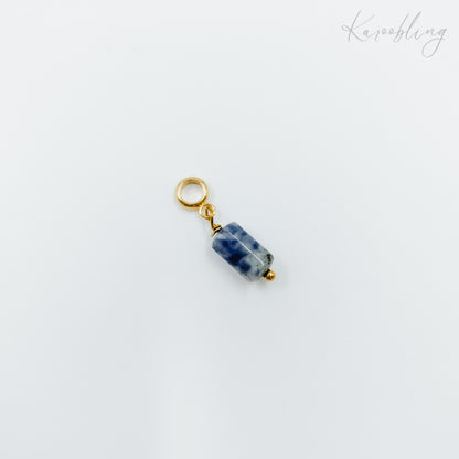 gold plated natural stone tube charms - blue & white (water & tarnish proof)