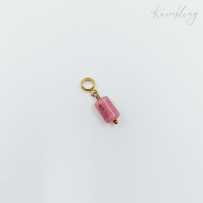 gold plated natural stone tube charms - dusty pink (water & tarnish proof)