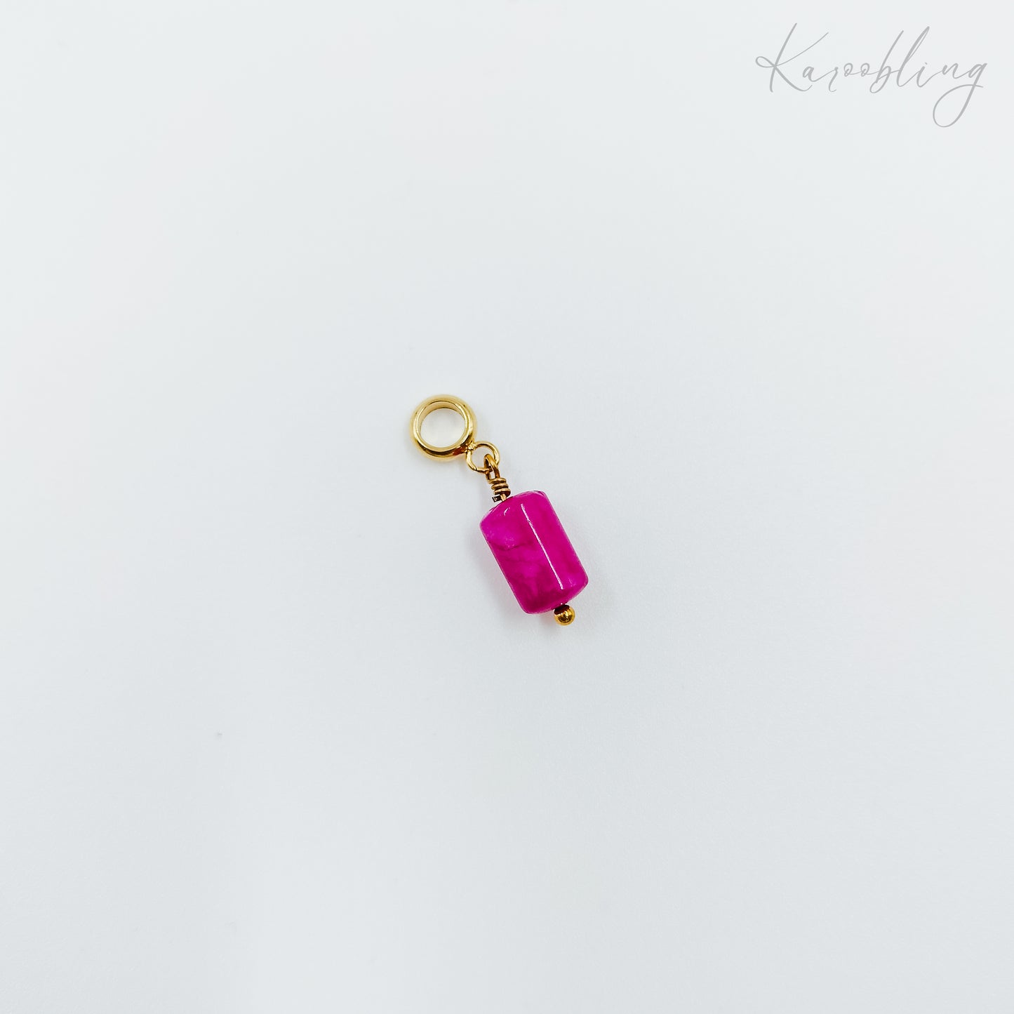 gold plated natural stone tube charms - hot pink (water & tarnish proof)