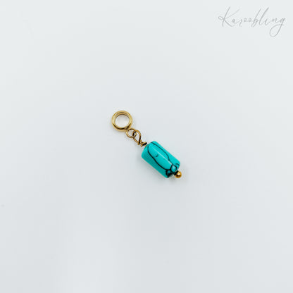 gold plated natural stone tube charms - turquoise (water & tarnish proof)