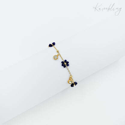 gold plated navy blue daisy charm bracelet (water & tarnish proof)