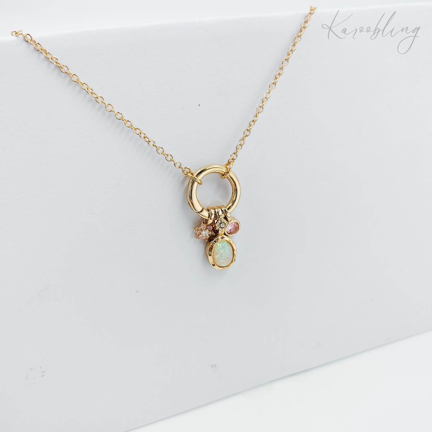 gold plated opal charm necklace, fashion jewellery