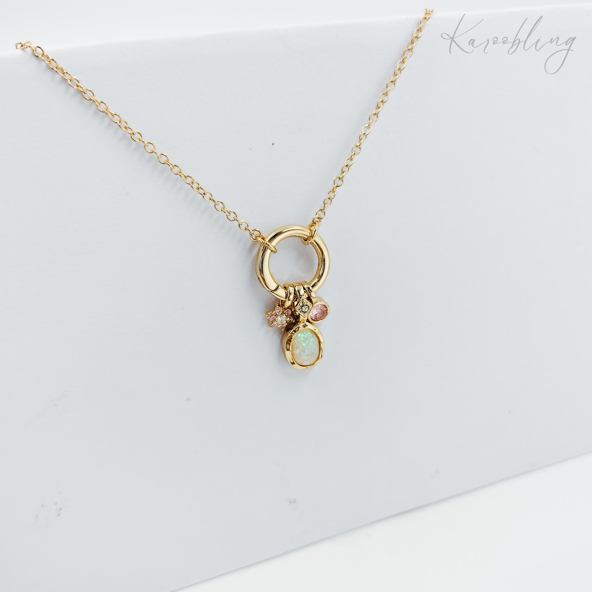 gold plated opal charm necklace, fashion jewellery