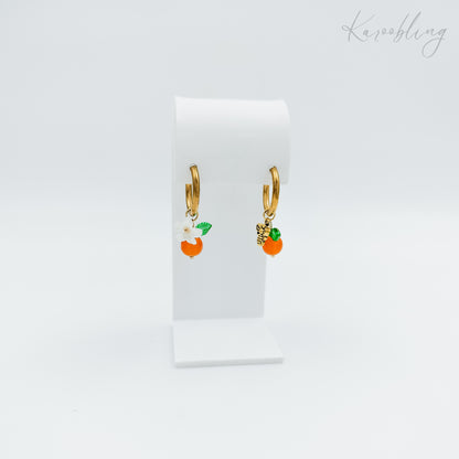 gold plated orange blossom & bee huggie earrings (fashion jewellery)