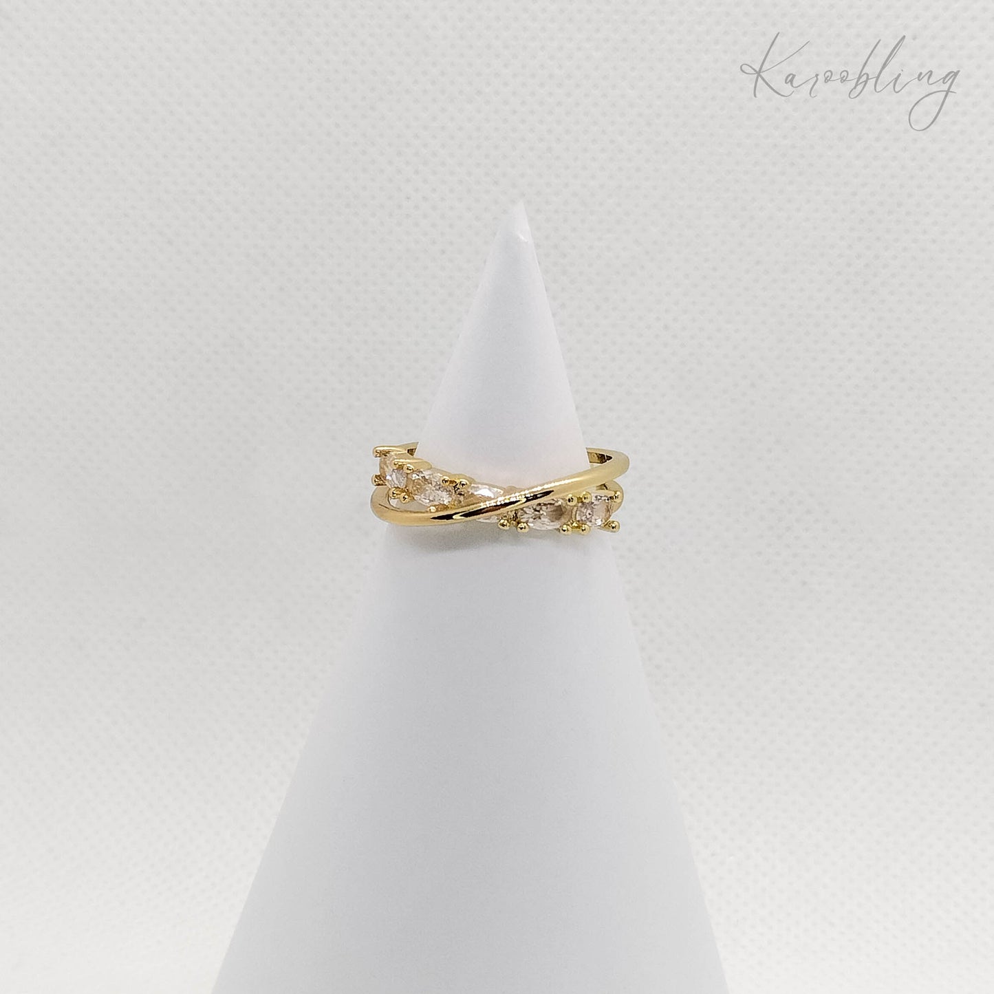 Gold Plated Oval CZ Criss-Cross Ring