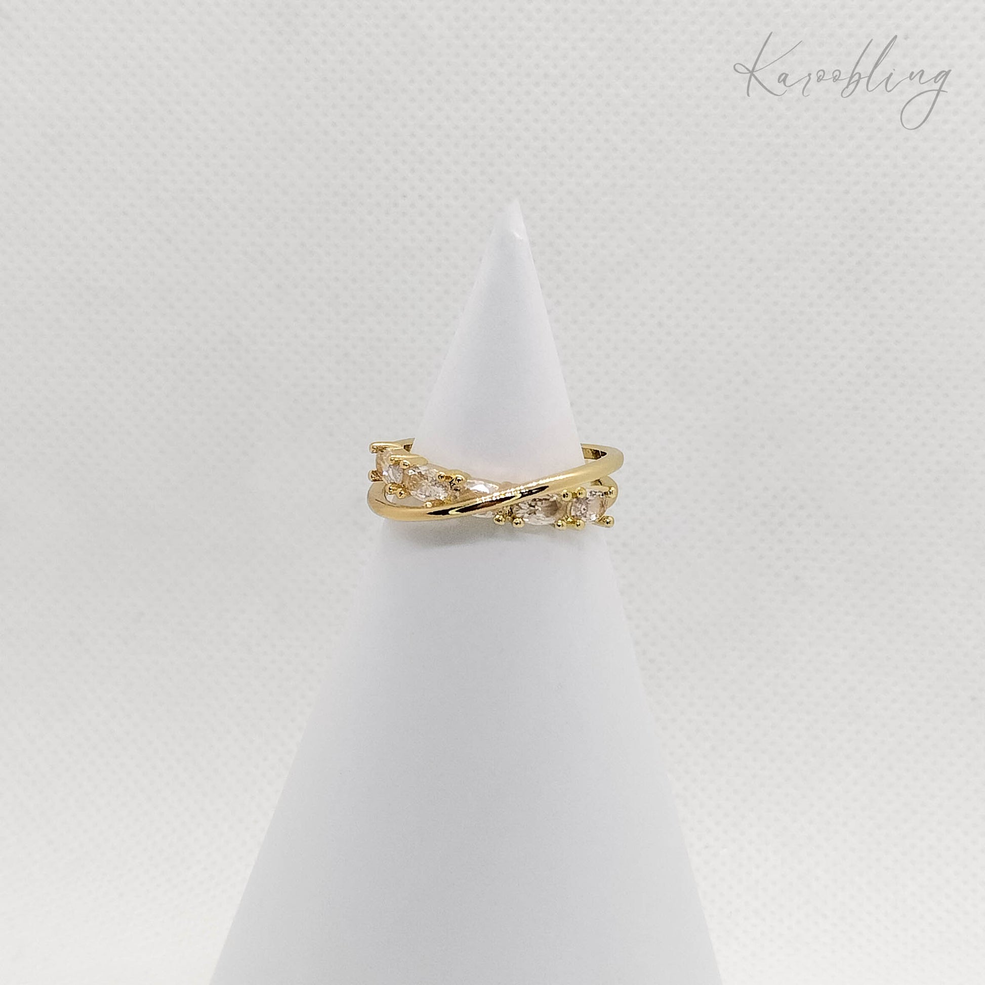 Gold Plated Oval CZ Criss-Cross Ring