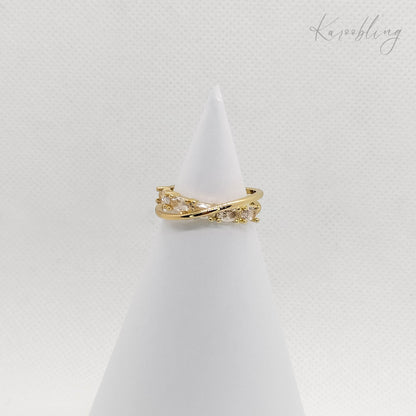 Gold Plated Oval CZ Criss-Cross Ring