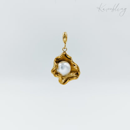 gold plated oyster shell & pearl charm (water & tarnish proof)