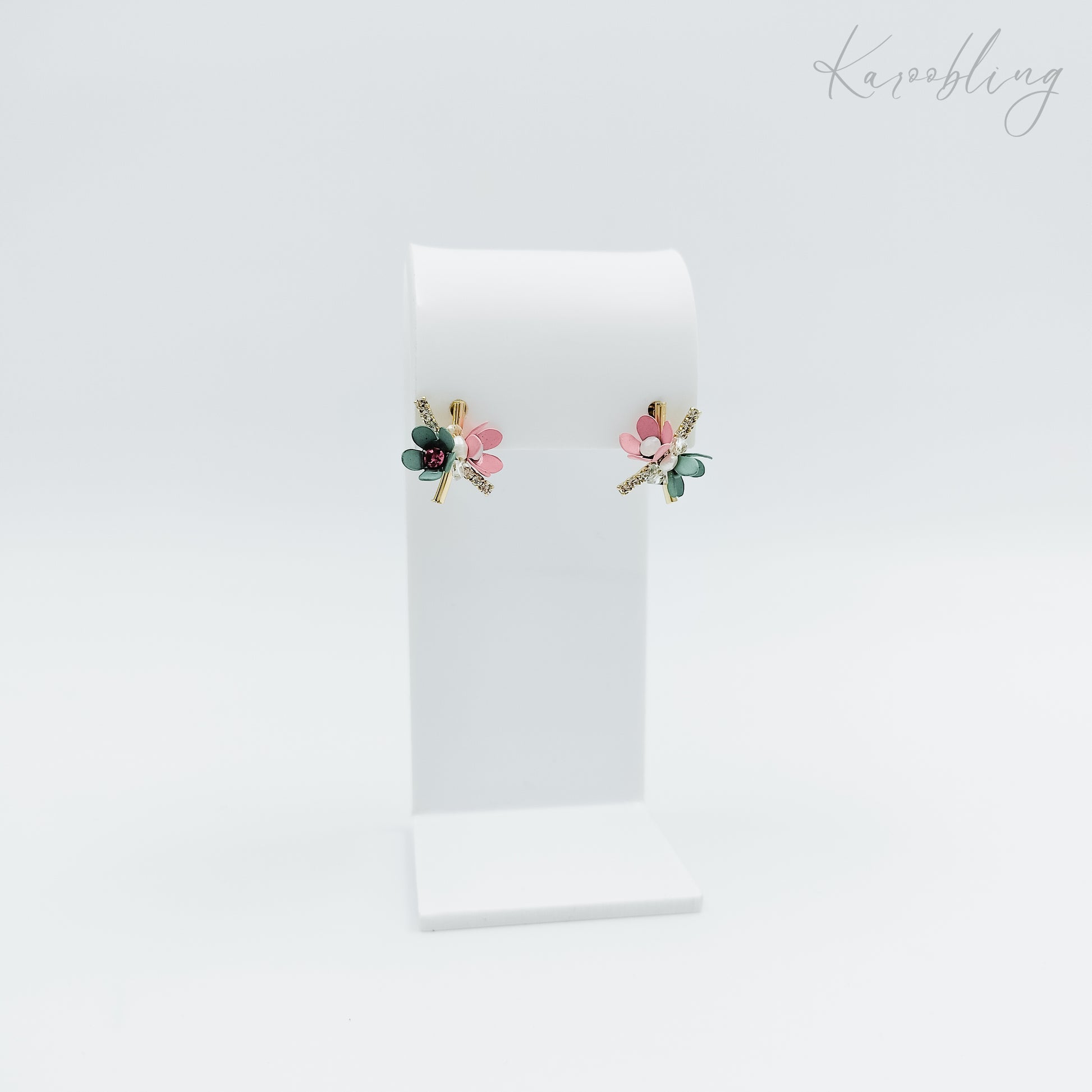 gold plated pastel floral stud earrings (fashion jewellery)