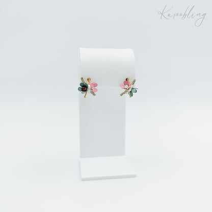 gold plated pastel floral stud earrings (fashion jewellery)
