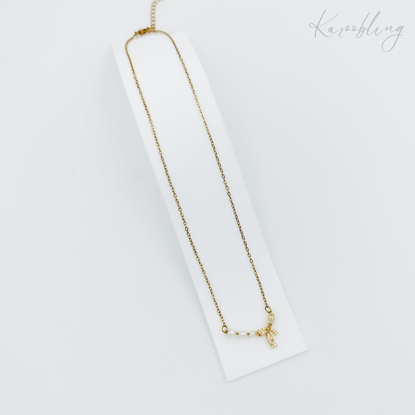 gold plated pearl bow necklace (water & tarnish proof)