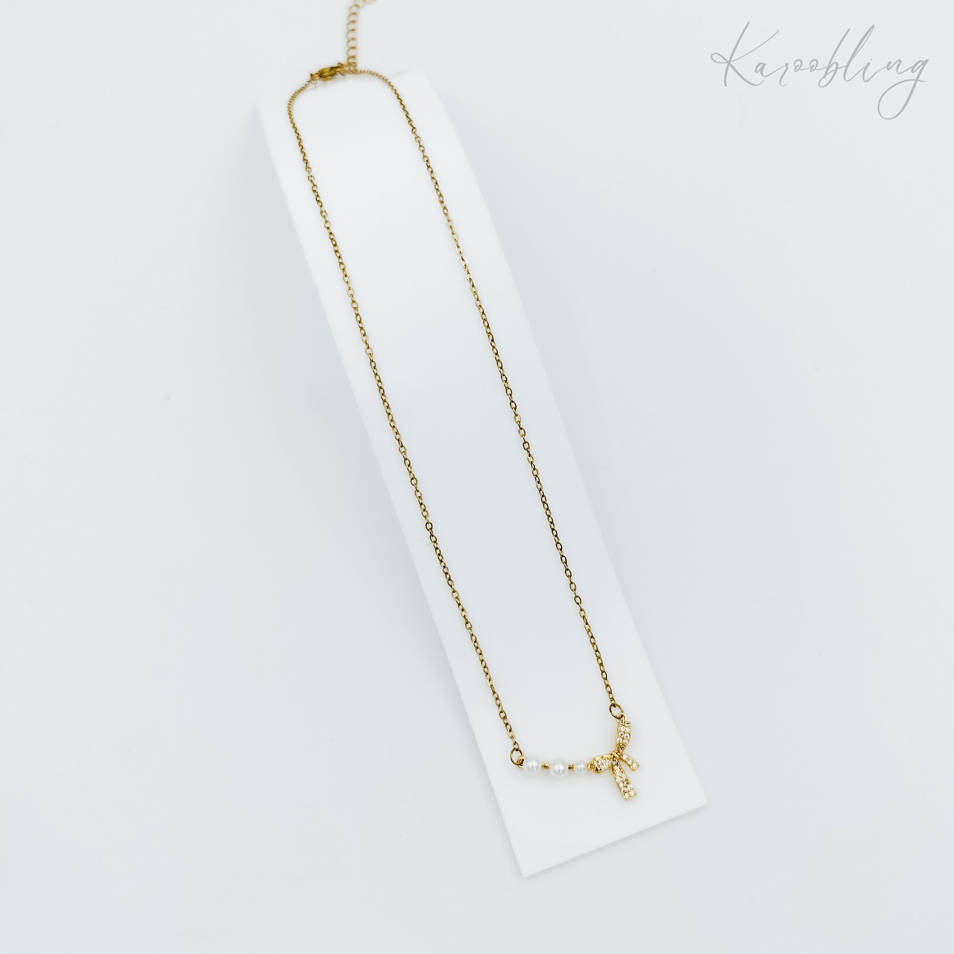 gold plated pearl bow necklace (water & tarnish proof)