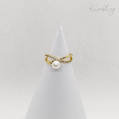 Gold Plated Pearl Criss-Cross Ring