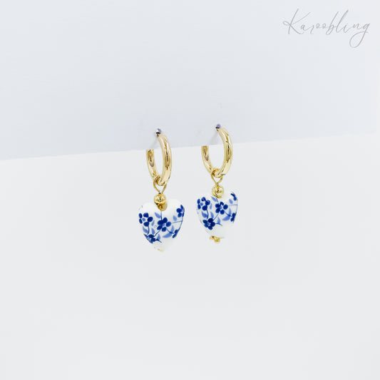 gold plated porcelain heart earrings