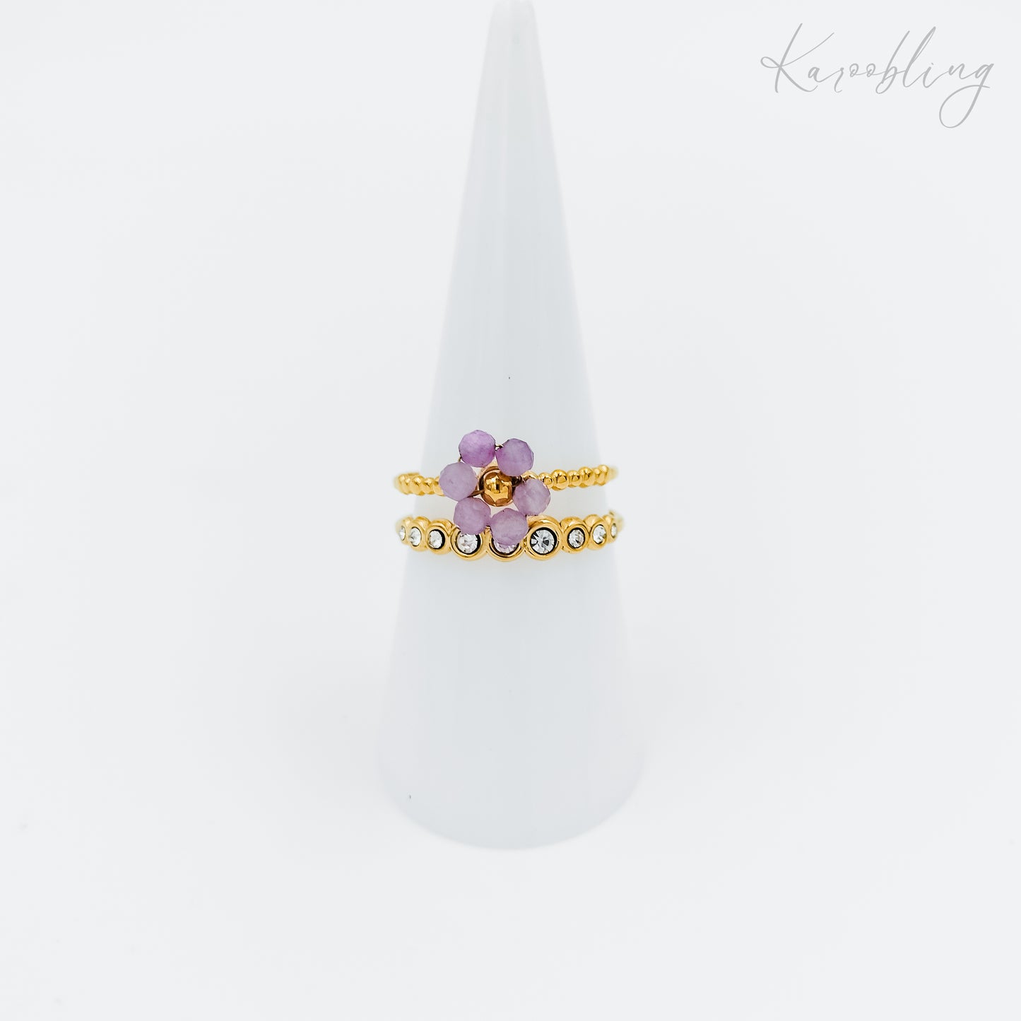 gold plated purple flower ring (water & tarnish proof)