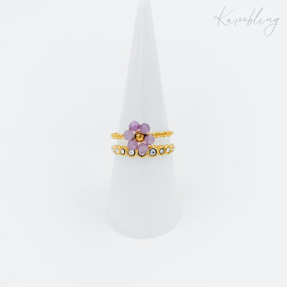 gold plated purple flower ring (water & tarnish proof)