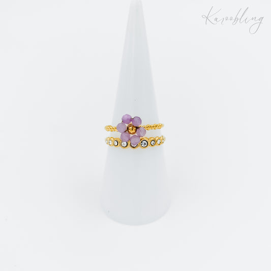 gold plated purple flower ring (water & tarnish proof)