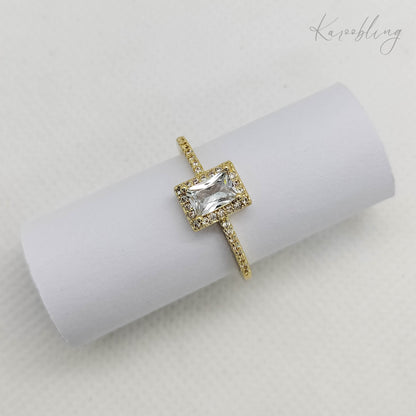 Gold Plated Rectangular Statement Ring - close up