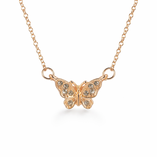 gold plated rhinestone butterfly necklace (fashion jewellery)