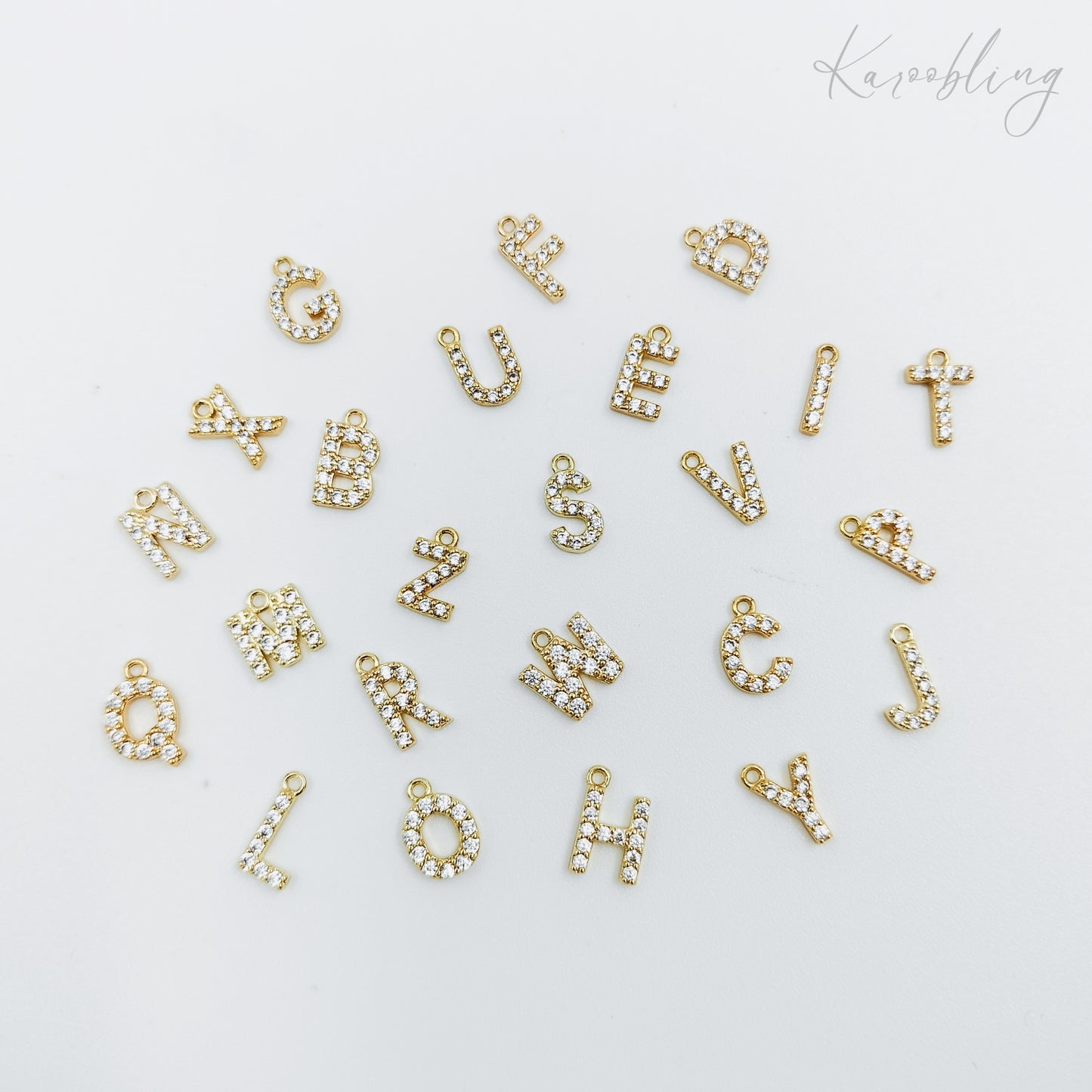 gold plated rhinestone initial charm (water & tarnish proof)