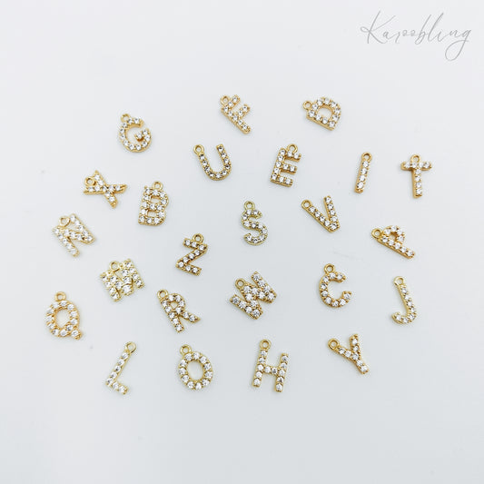 gold plated rhinestone initial charm (water & tarnish proof)