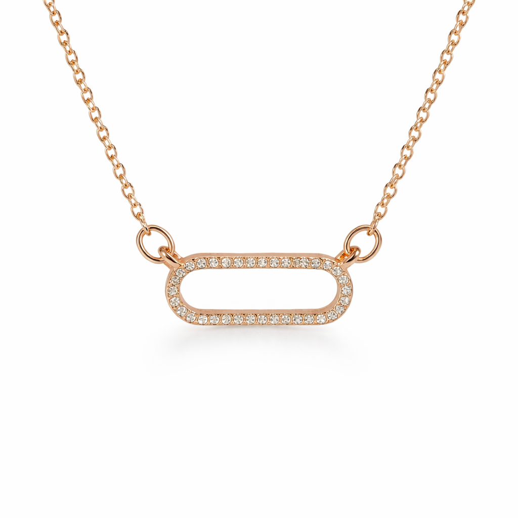 gold plated rhinestone oval pendant necklace (fashion jewellery)