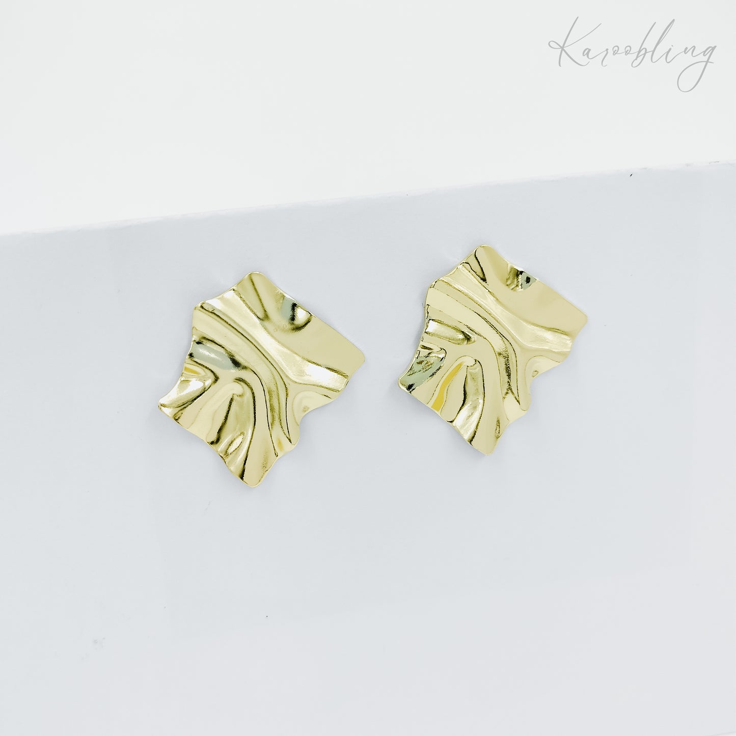 gold plated ripple statement stud earrings (fashion jewellery)