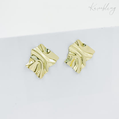 gold plated ripple statement stud earrings (fashion jewellery)