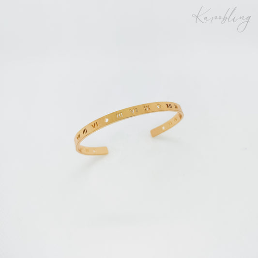 gold plated roman numeral cuff bangle (water & tarnish proof)