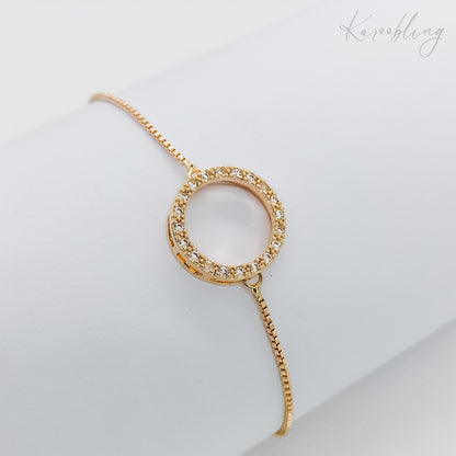 gold plated round halo pullcord bracelet