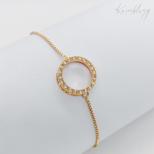 gold plated round halo pullcord bracelet