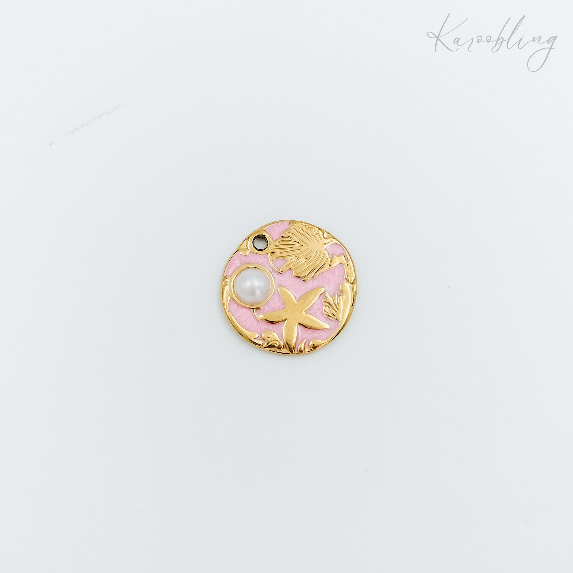 gold plated seashell & starfish pink enamel charm (water & tarnish proof)