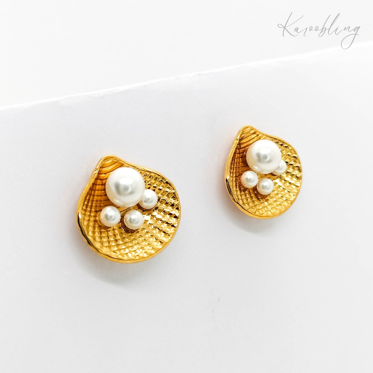 gold plated shell & pearl stud earrings (water & tarnish proof)