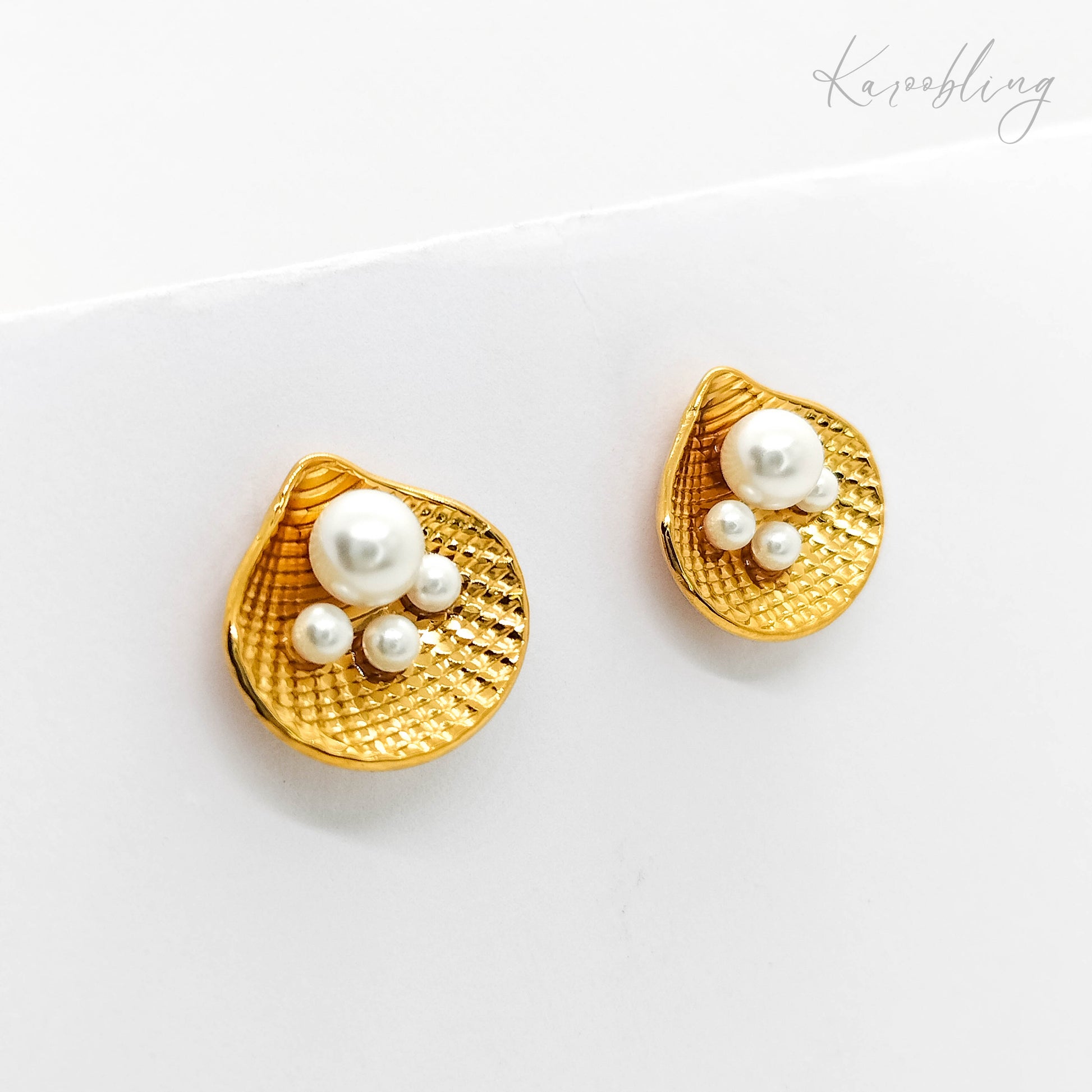 gold plated shell & pearl stud earrings (water & tarnish proof)