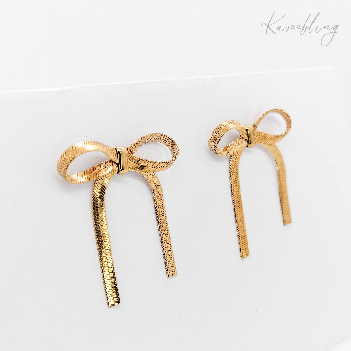 gold plated snake chain bow stud earrings (water & tarnish proof