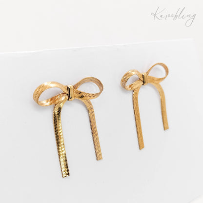 gold plated snake chain bow stud earrings (water & tarnish proof