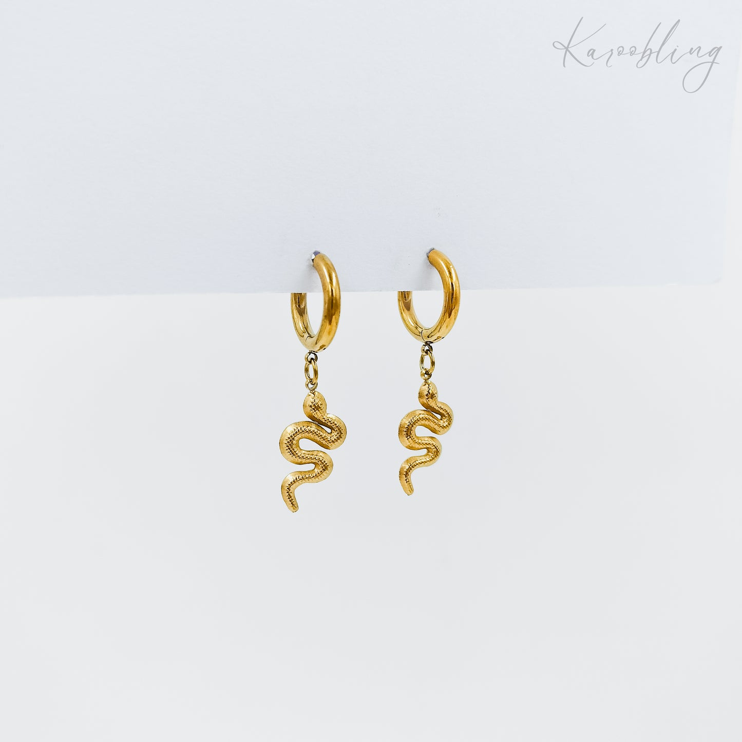 Gold Plated Snake Charm Hoop Earrings