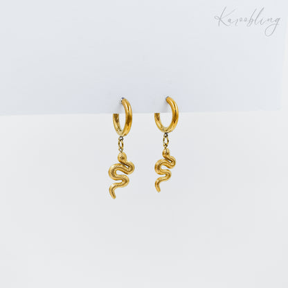 Gold Plated Snake Charm Hoop Earrings