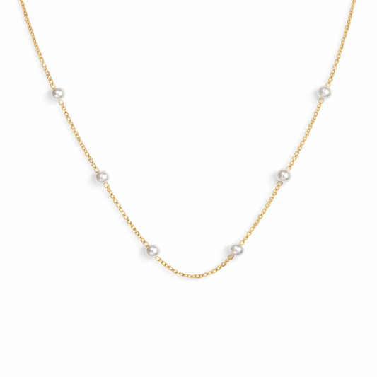 gold plated spaced out pearl necklace fashion jewellery)