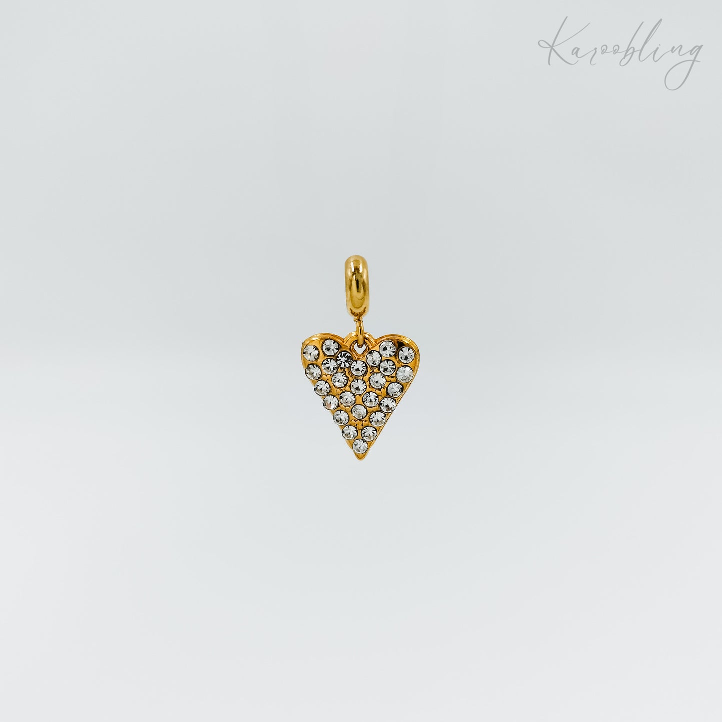 gold plated sparkling rhinestone heart charm (water & tarnish proof)