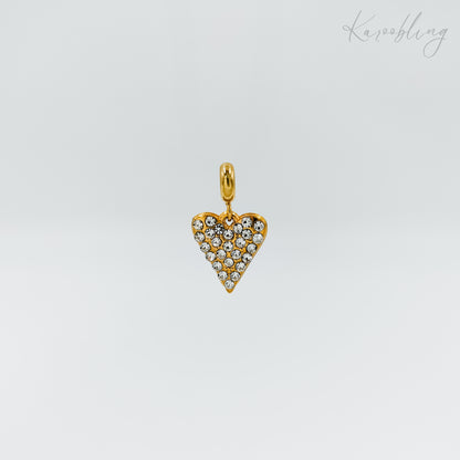 gold plated sparkling rhinestone heart charm (water & tarnish proof)