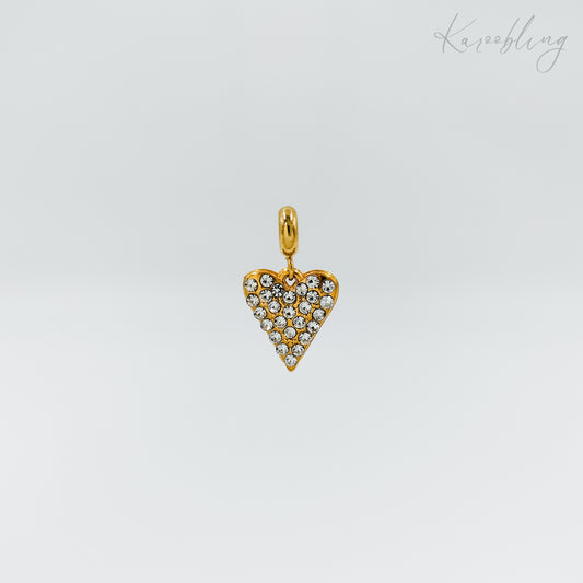 gold plated sparkling rhinestone heart charm (water & tarnish proof)