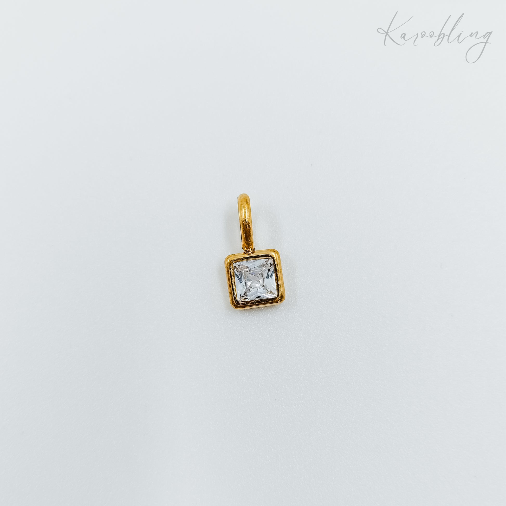 gold plated square cz birthstone charms  - April (water & tarnish proof)