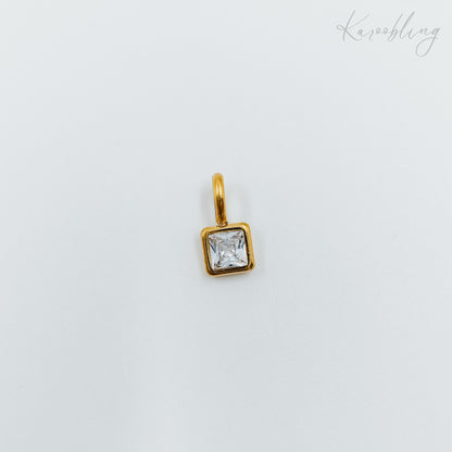 gold plated square cz birthstone charms  - April (water & tarnish proof)