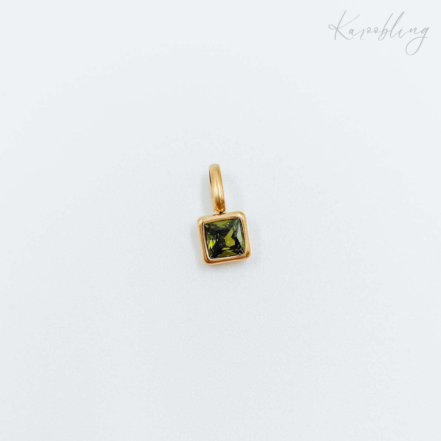 gold plated square cz birthstone charms  - August (water & tarnish proof)