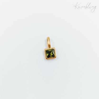 gold plated square cz birthstone charms  - August (water & tarnish proof)