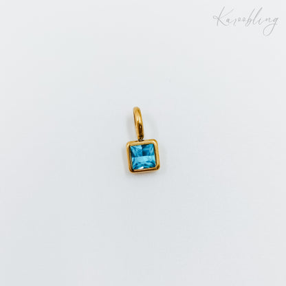 gold plated square cz birthstone charms  - December (water & tarnish proof)