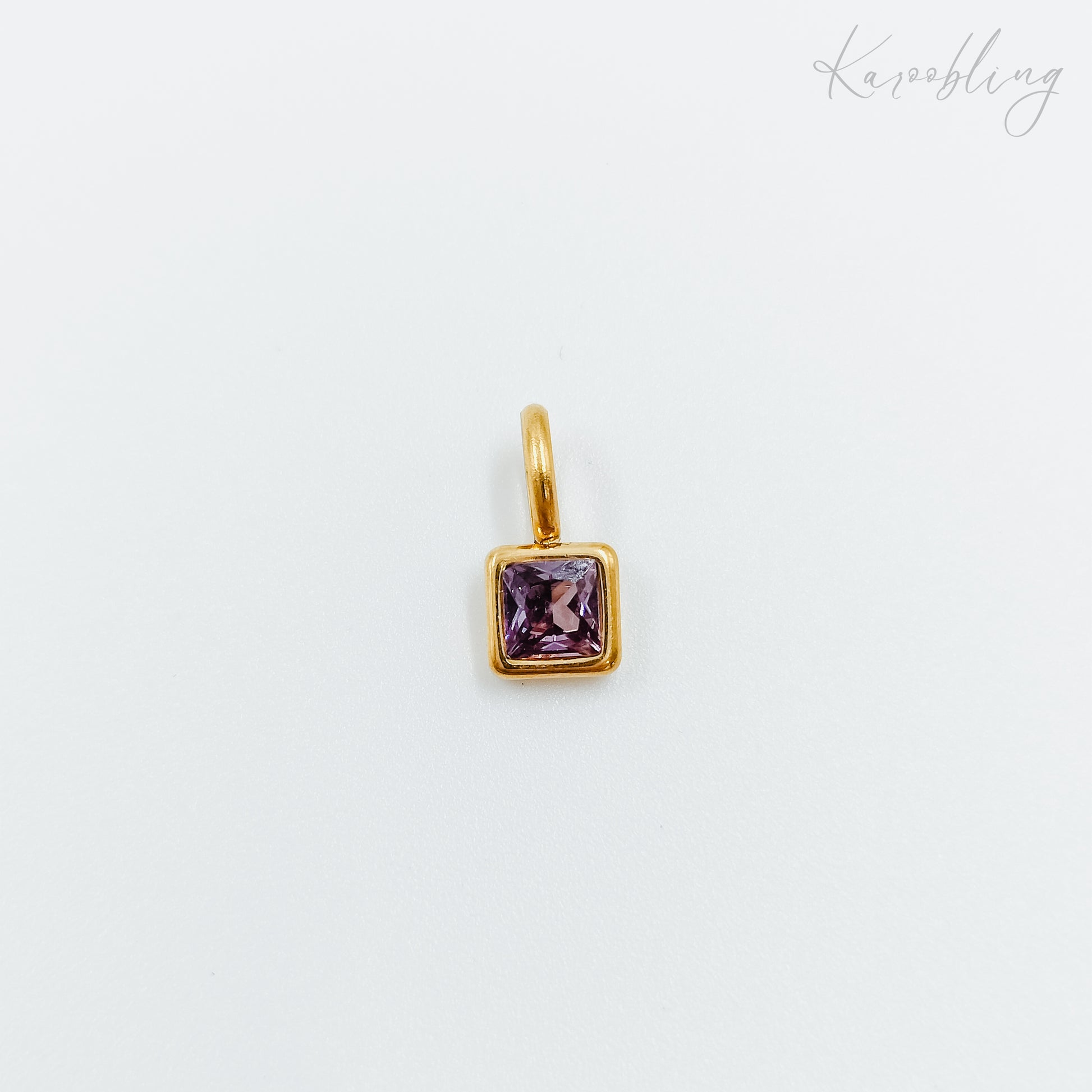 gold plated square cz birthstone charms  - February (water & tarnish proof)